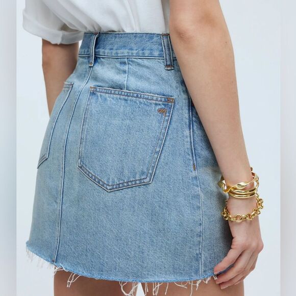 Madewell NWT Denim Crossover Waist Mini Skirt Size 24 in Ladson Wash | Raw Hem - Picture 5 of 11